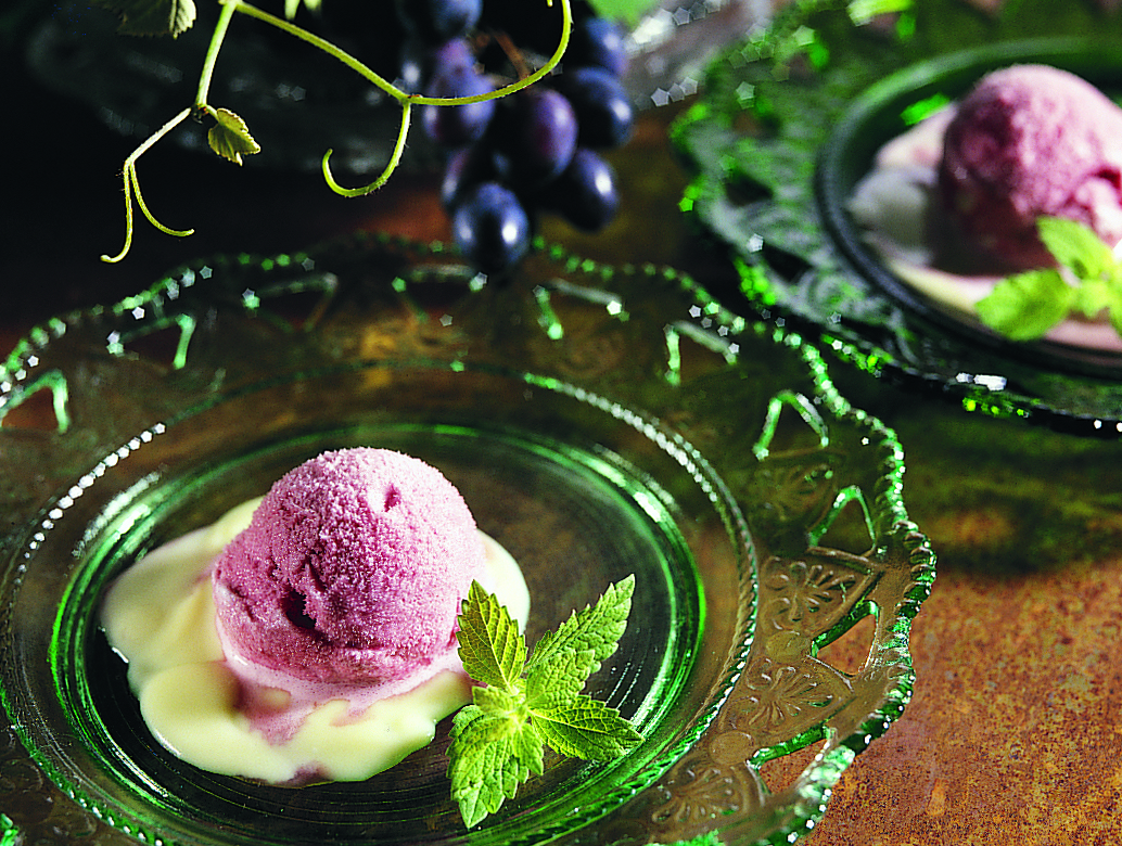 Sorbet au vin blanc sur lit de crème citronnée