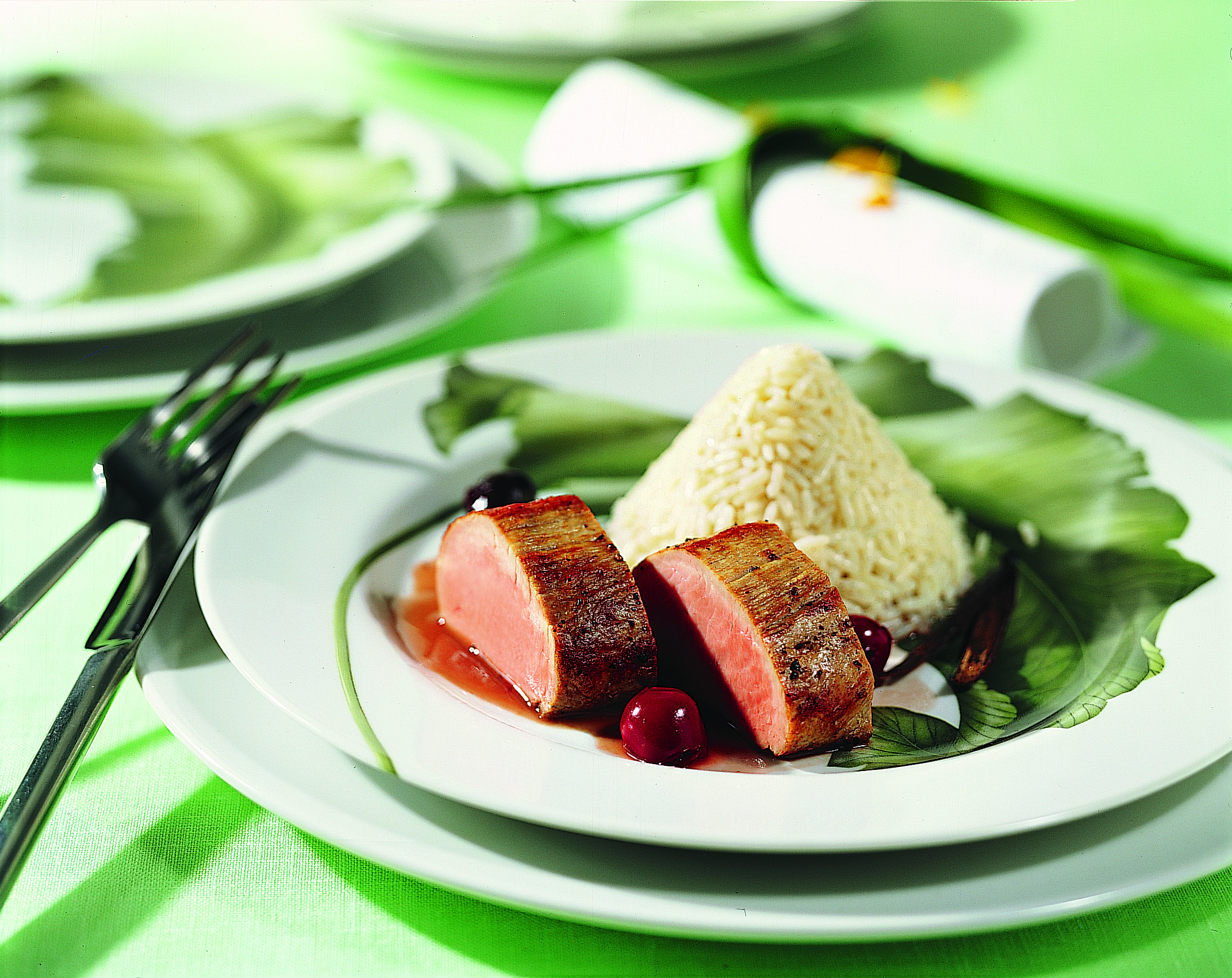 Filet de porc aux cerises et riz à la vanille