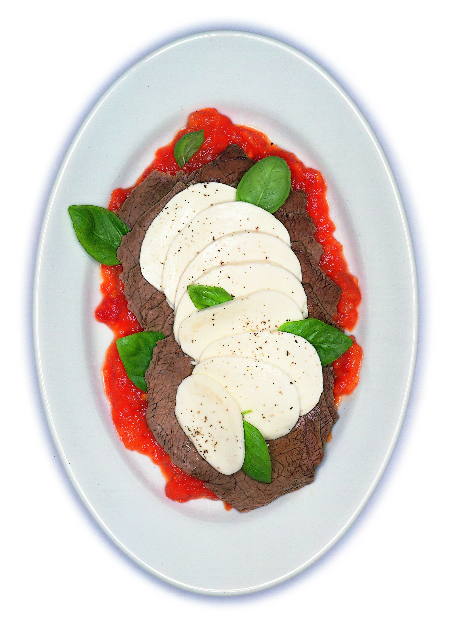 Siedfleisch mit Tomatensauce und Mozzarella