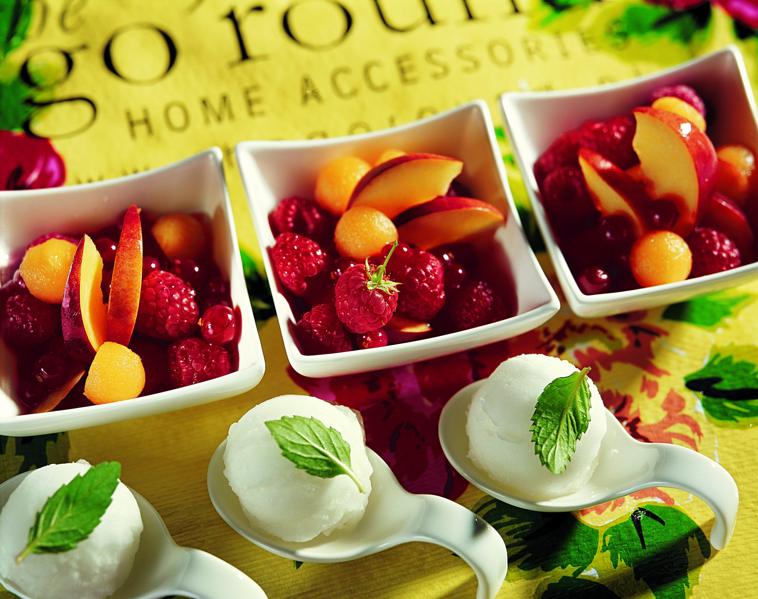 Salade de fruits et sorbet à la verveine