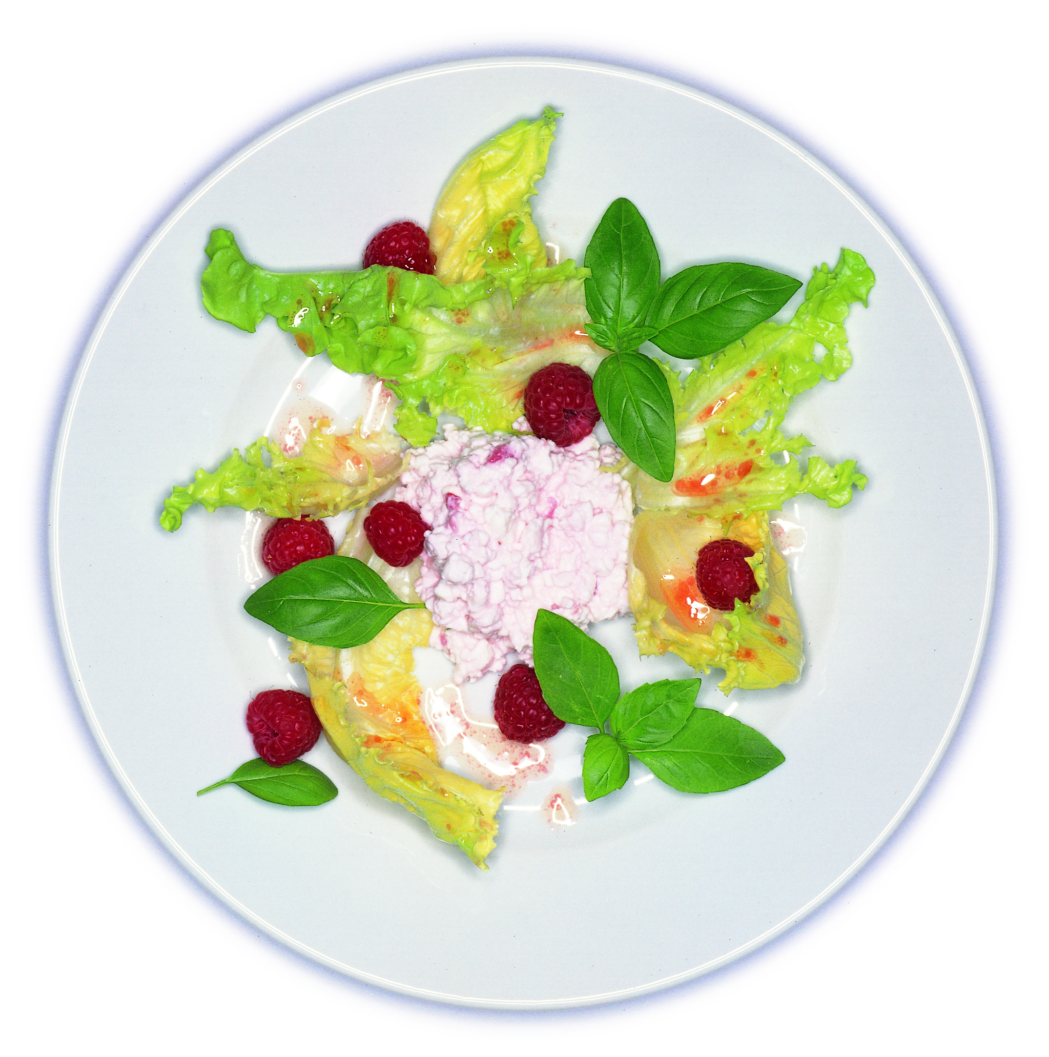 Sommersalate mit Himbeerhüttenkäse