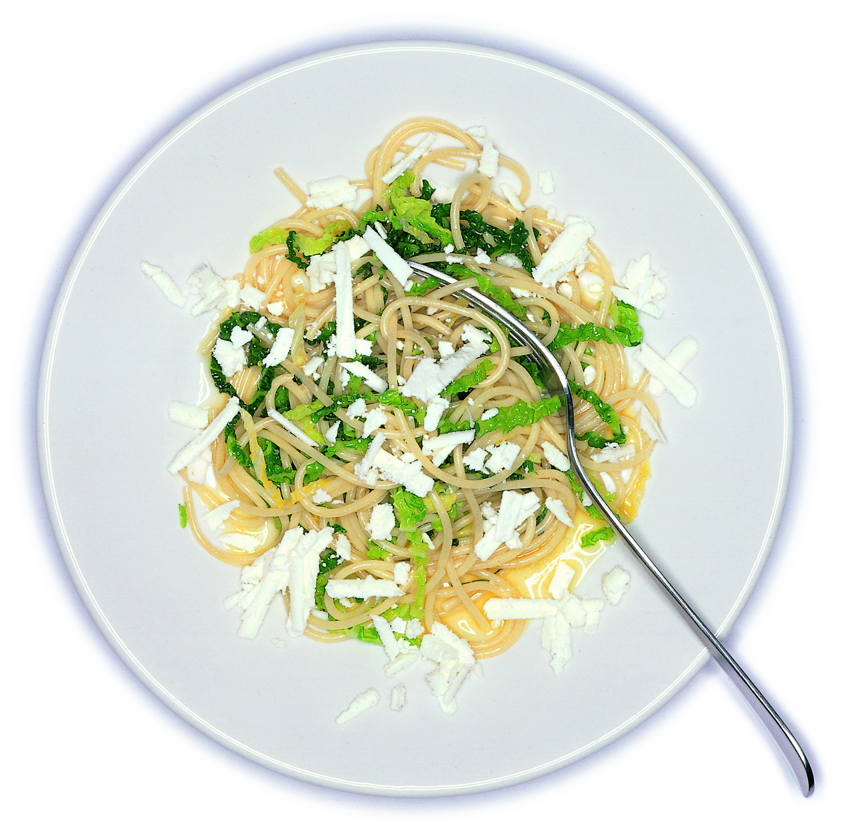 Spaghettis à la sauge, au chou frisé et au fromage