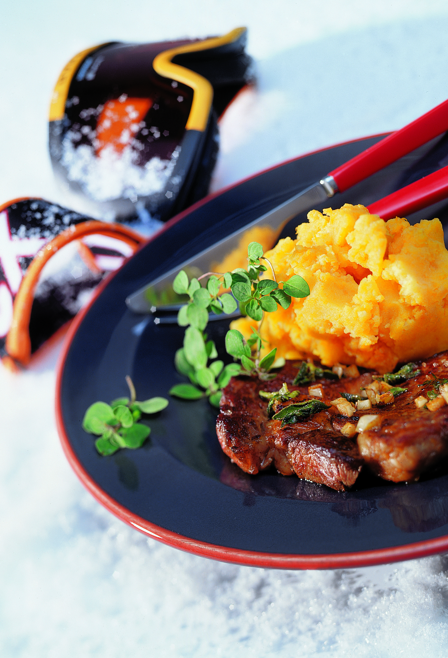 Steaks mit Kürbis-Kartoffelstock