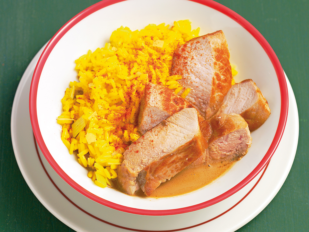 Steaks mit Lauch-Safran-Reis