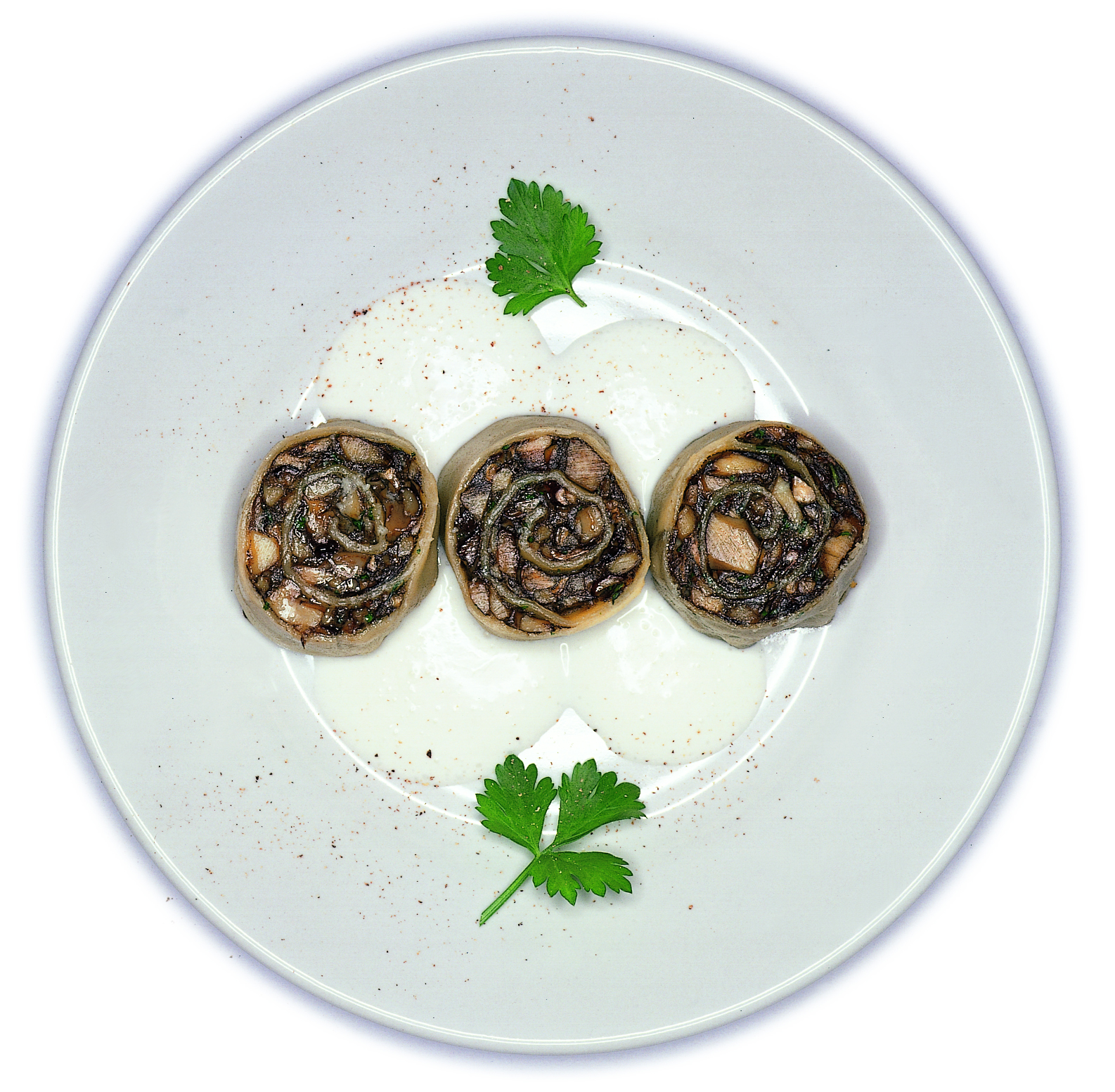 Teigwarenschnecken mit Pilzfüllung an Frischkäsesauce