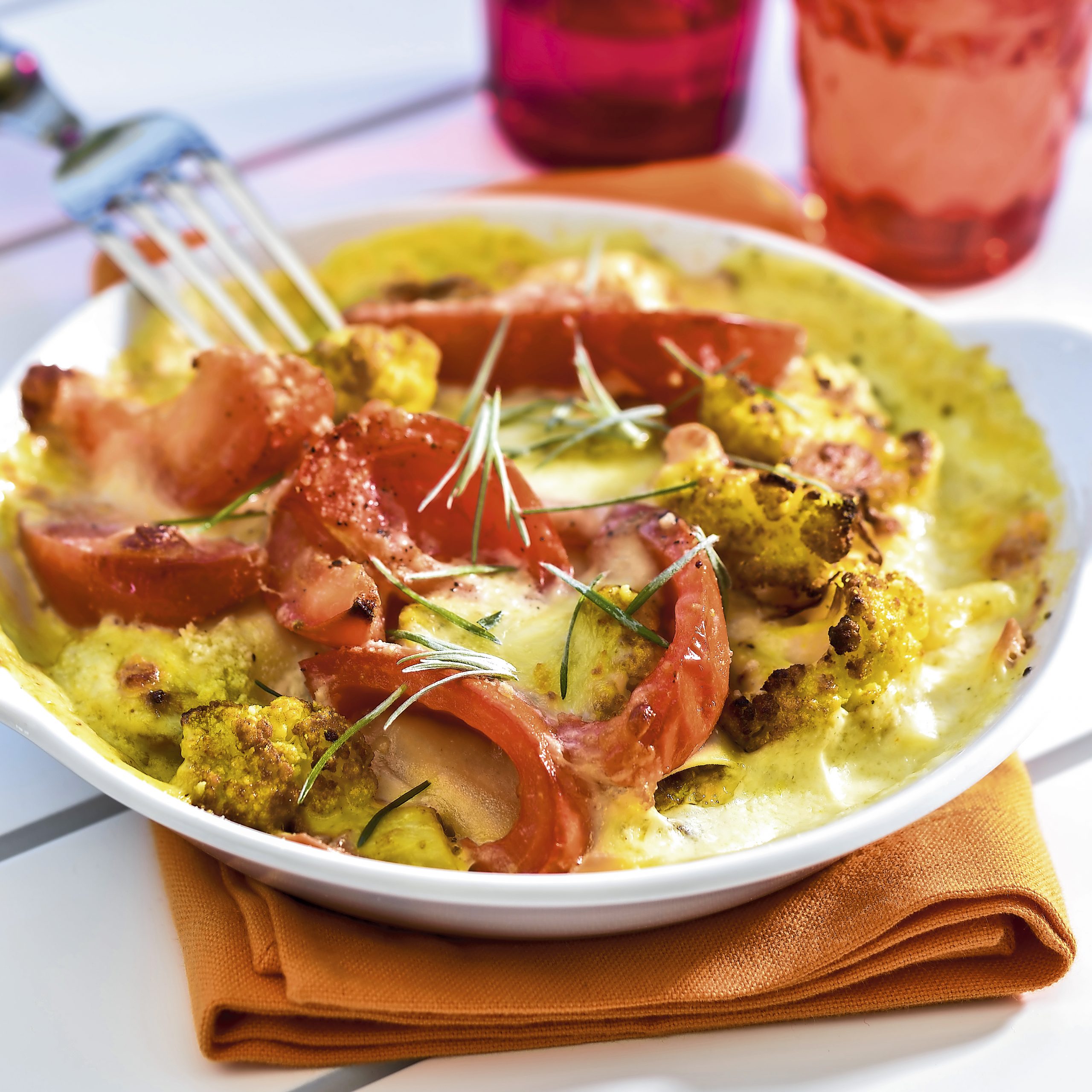 Tomaten-Blumenkohllasagne mit Curry