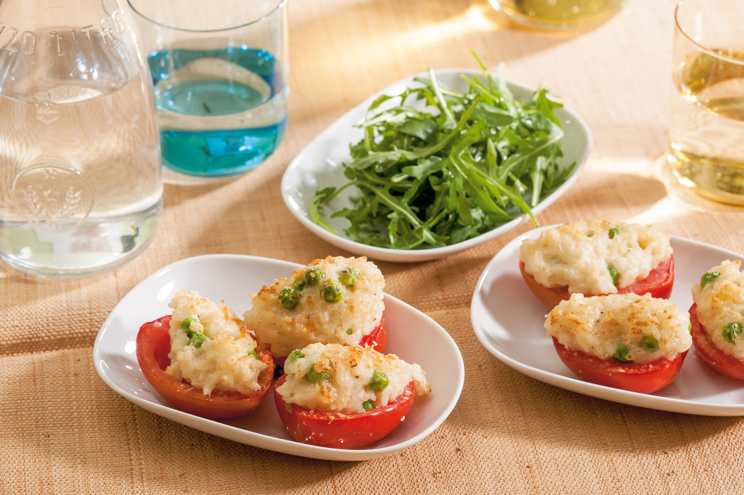 Tomates farcies au risotto aux petits pois