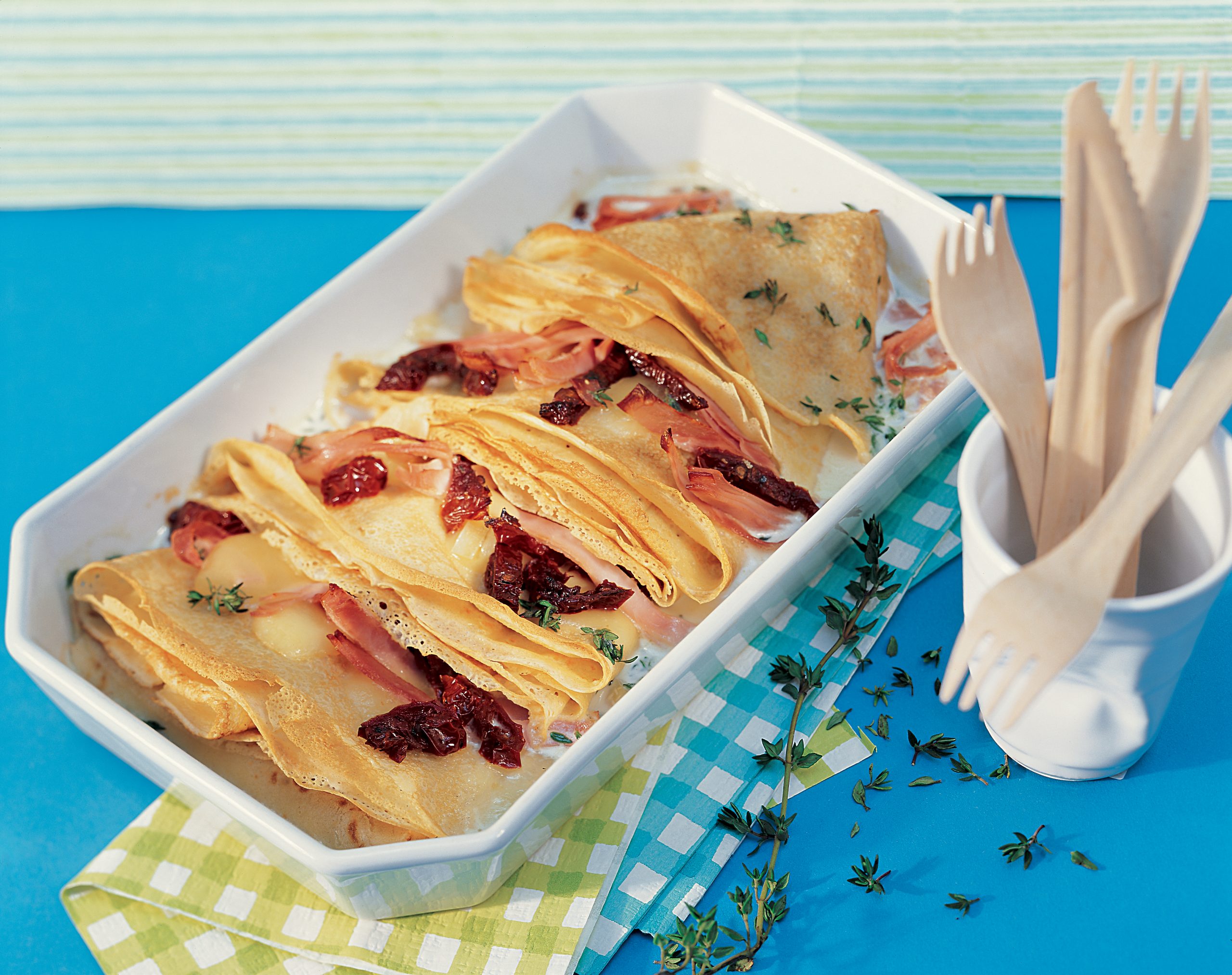 Crêpes gratinées au jambon et au fromage
