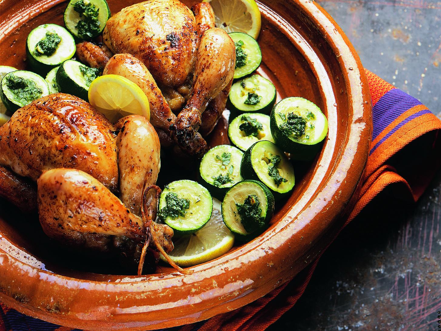 Zitronen-Coquelets mit Kräuter-Rondini und Couscous