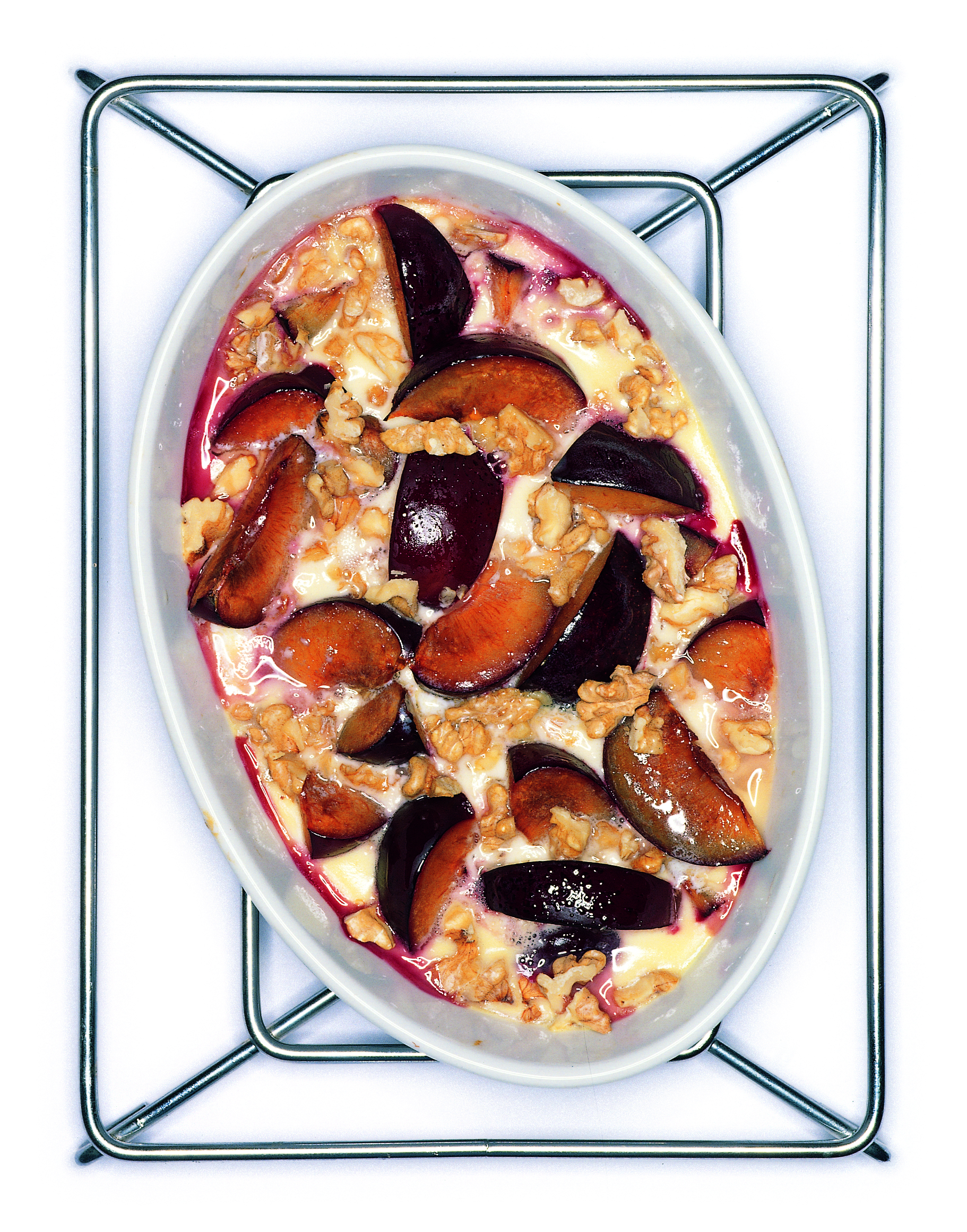 Zwetschgengratin mit weissem Schokoladeguss