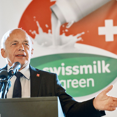 Le président de la Confédération Ueli Maurer lors du lancement de "swissmilk green".