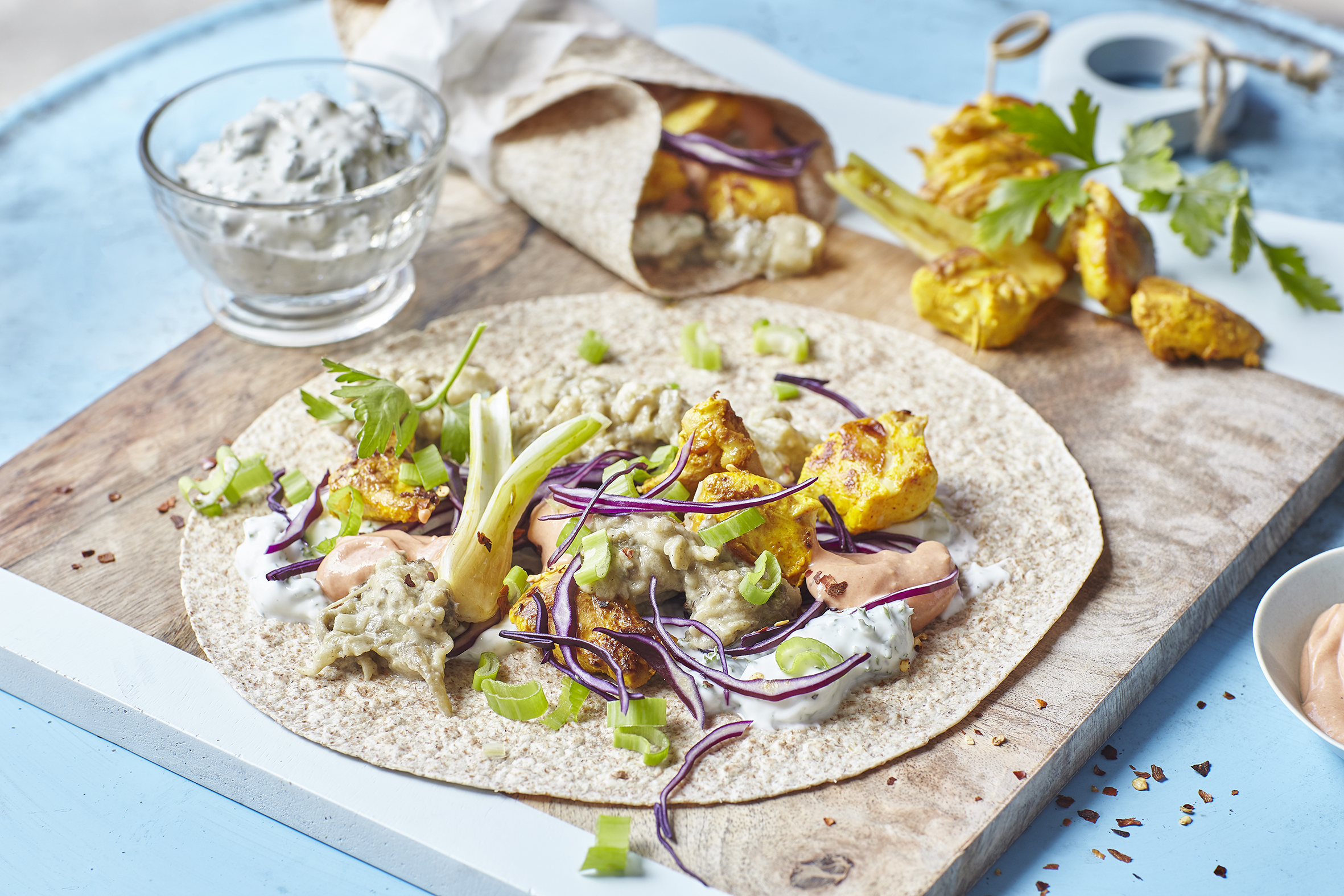 Wraps mit Poulet und Baba Ghanoush vom Grill