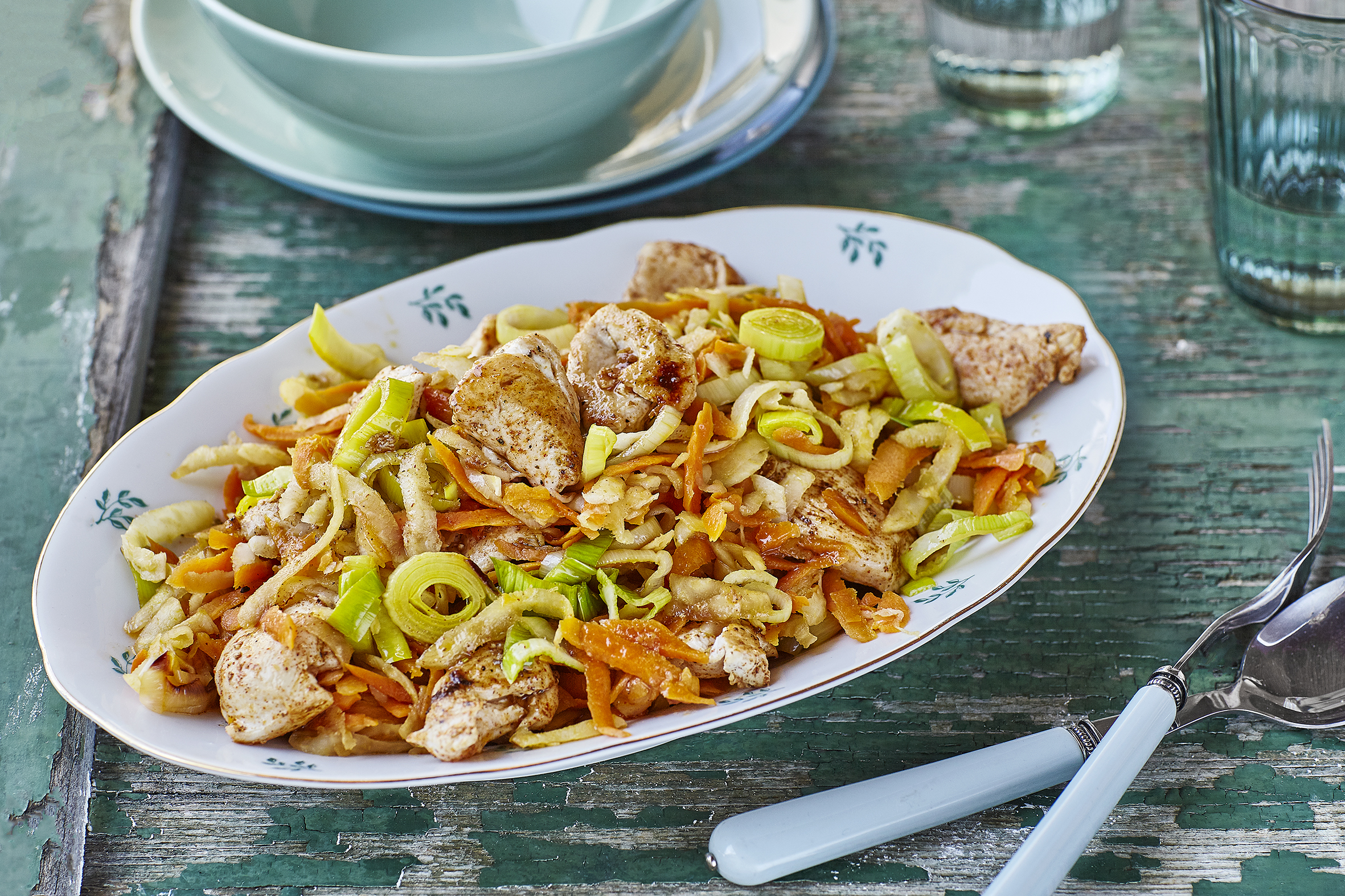 Émincé de poulet au miel et légumes