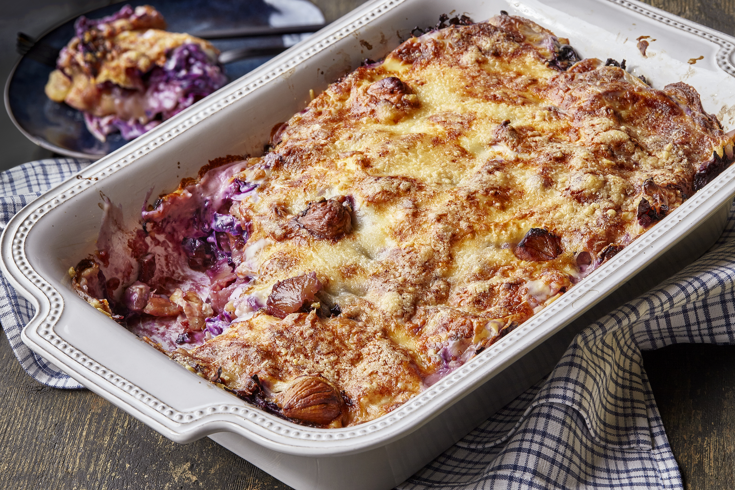 Lasagnes aux marrons et au chou rouge