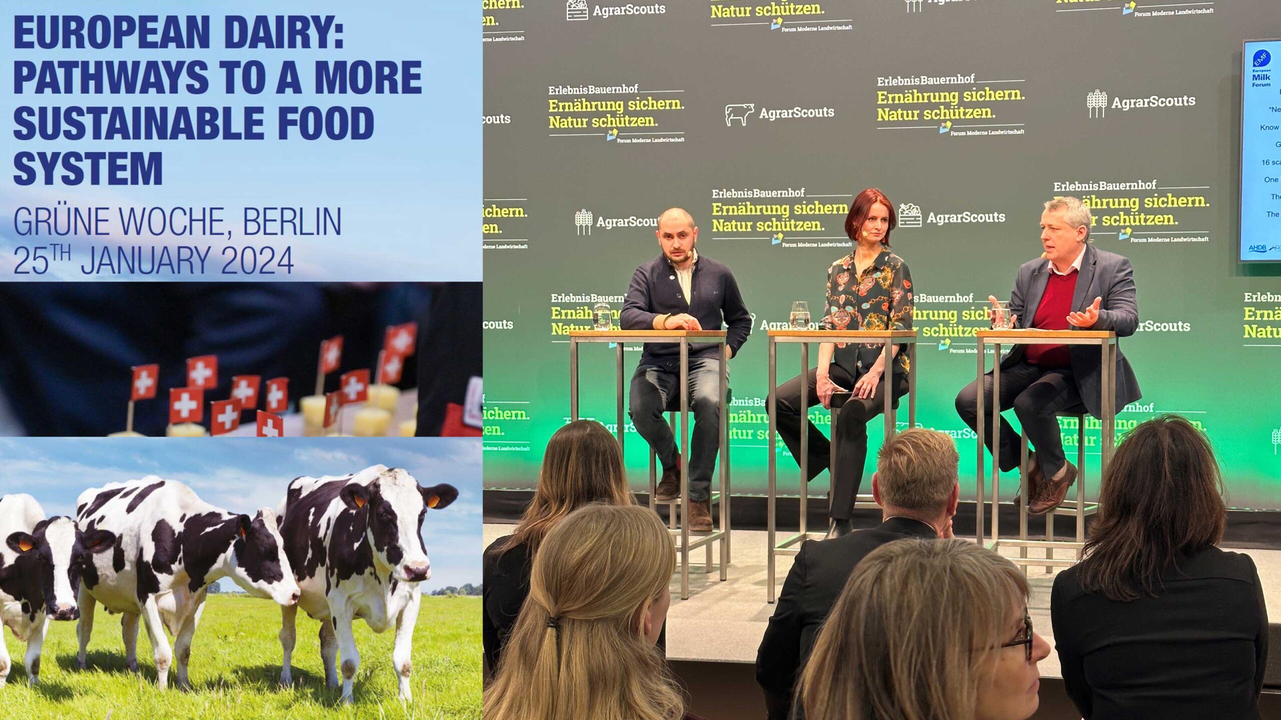 Die drei Referenten der Podiumsdiskussion: Dr. Federico Dragoni, Elisa Münster und Prof. John Gilliland.